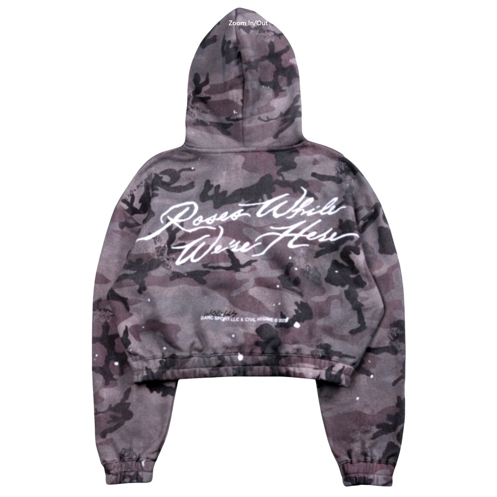 Darc Sport Civil Regime Roses While We're Here Camo Cropped Zip Hoodie Medium - Picture 2 of 6